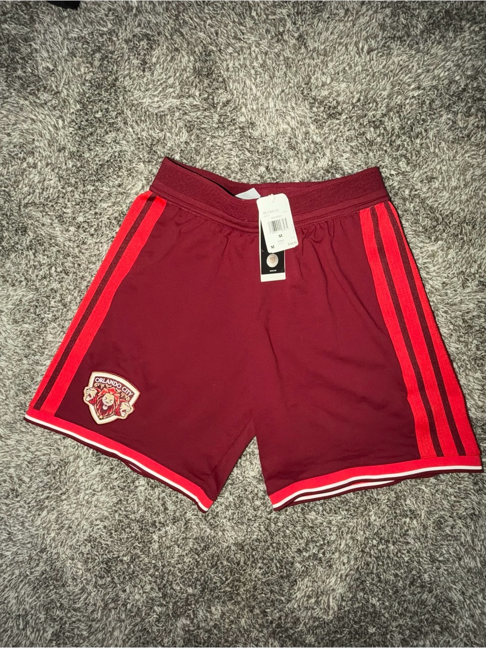adidas Originals Maroon Athletic Shorts with Red Stripe Accents